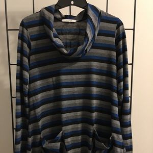 Striped loose neck long sleeve top